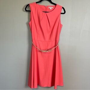 Dressbarn Sleeveless A Line Dress Size 8 Belt Pink Coral Spring Derby Clean Girl